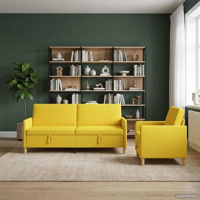 vidaXL - Sofa - Set - Met - Opslag - 2 - st - Licht - Geel - Polyester