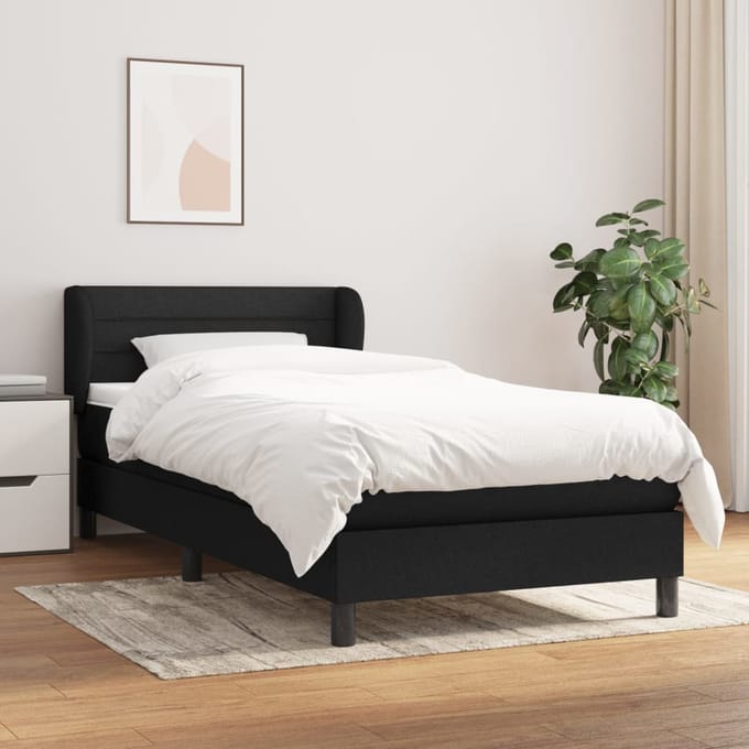 vidaXL - Boxspring - met - matras - stof - zwart - 90x190 - cm