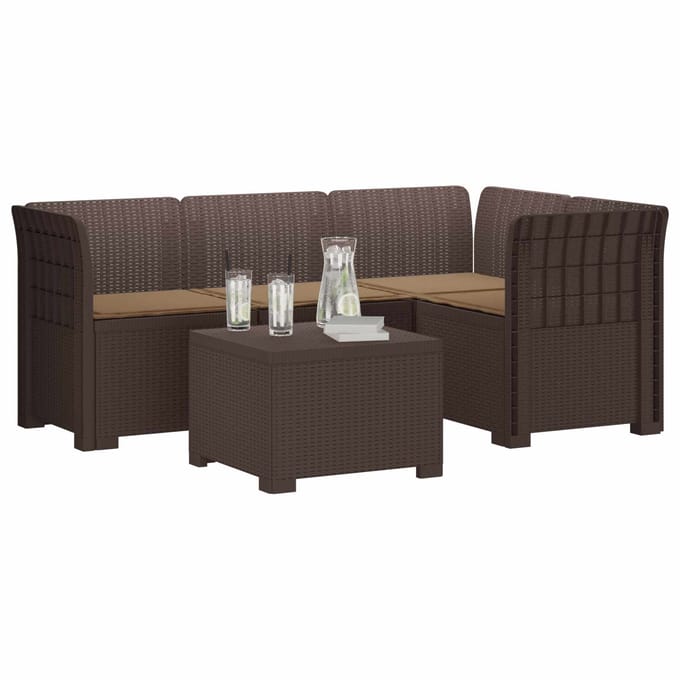 vidaXL - 4-Zitter - Tuin - Sofa - met - Kussens - Rattan - Look - PP - Bruin