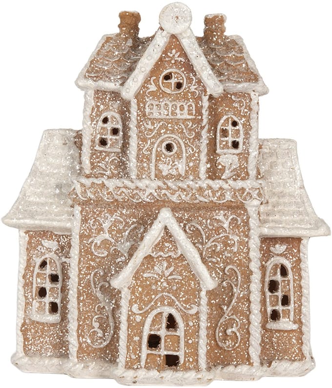 Clayre & Eef Gingerbread house met LED 18x9x20 cm Bruin Kunststof