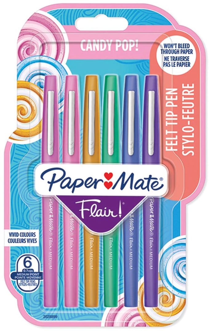 Paper Mate Flair-viltstiften Candy Pop - Medium punt (0,7 mm) - Diverse kleuren - 8 stuks