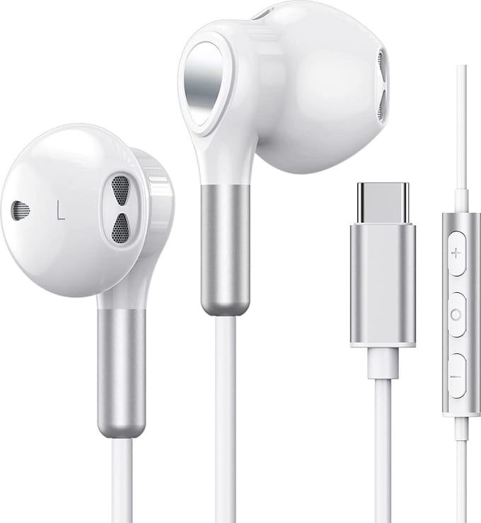 DrPhone Hi-Performance - USB-C Hoofdtelefoon + HiFi Audio Koptelefoon DAC - Oordopjes - Geschikt Voor Windows / Android en OS IOS(USB-C) - Wit