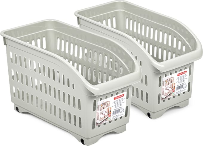 Plasticforte opberg Trolley Container - 2x - beige - L30 x B15 x H18 cm - kunststof