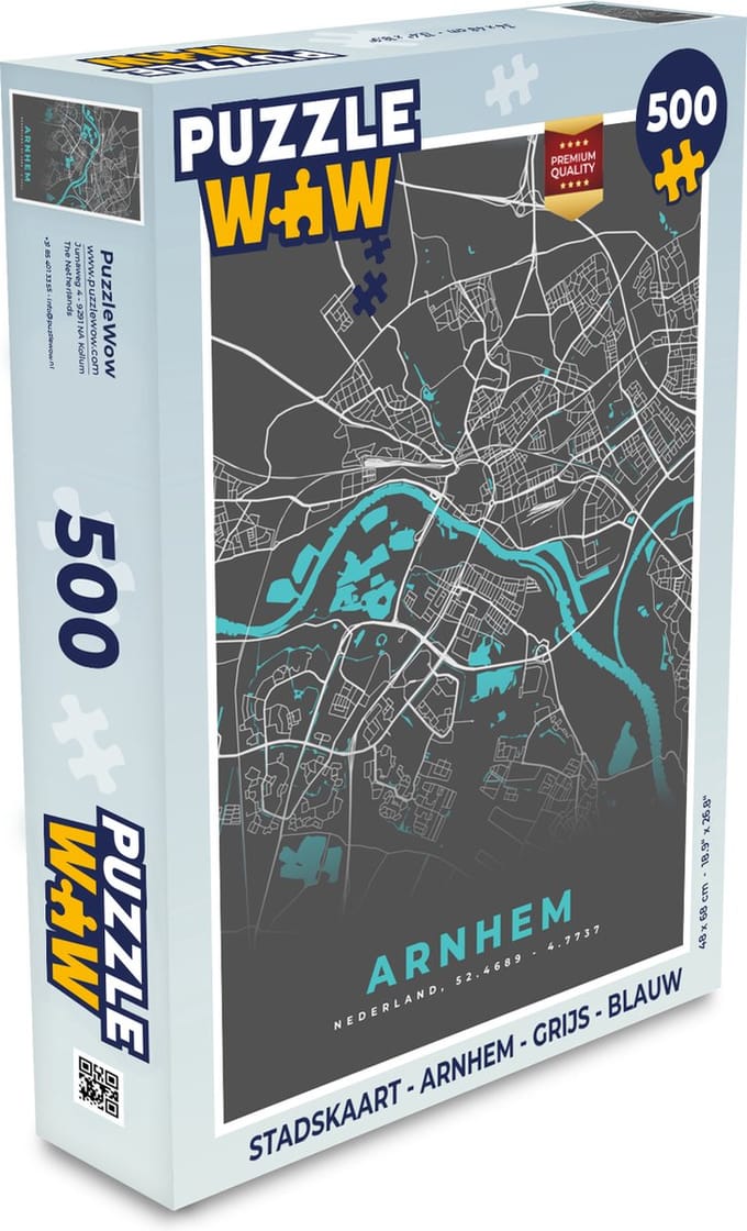 Puzzel Stadskaart - Arnhem - Grijs - Blauw - Legpuzzel - Puzzel 500 stukjes - Plattegrond