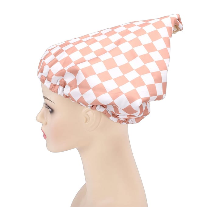 Herbruikbare Douche   3 Lagen Waterdichtheid Gevoerde Bad   Haarhoed met Elastische Band voor Spa Baden Kaki beige