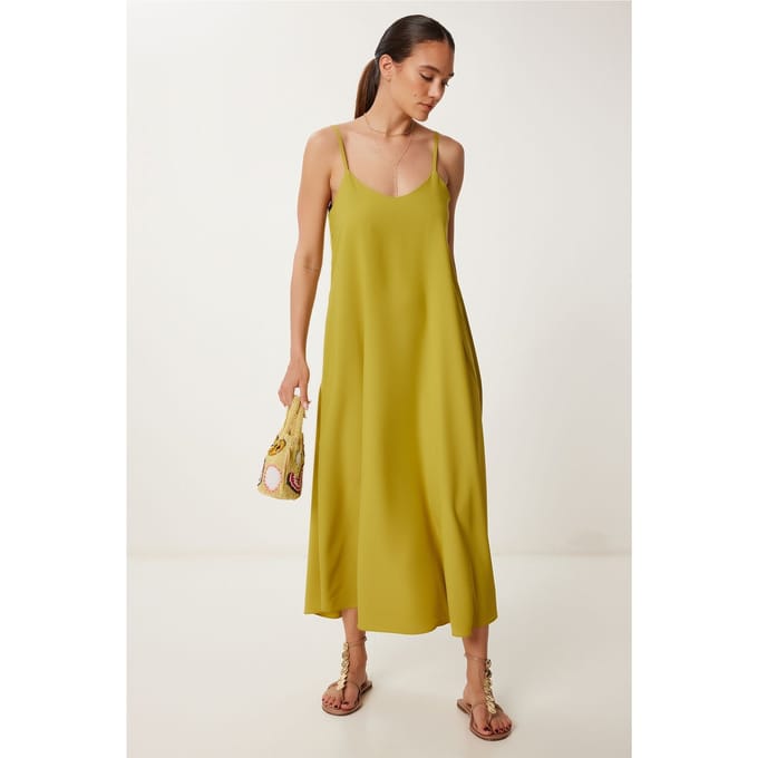 Losse Fit Midi-jurk met U-hals