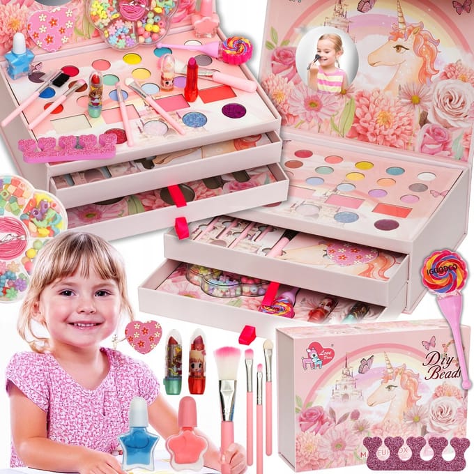 Bajkowy Kuferek - Kinderen Make-up Set - Roze Koffer - Multicolor - Creatieve Speelgoed