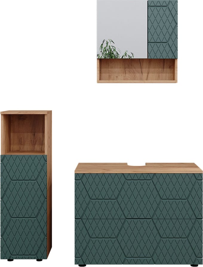 Vicco Badkamermeubel set Irma, Groen/Goudkleurig Eiken, 3-delig