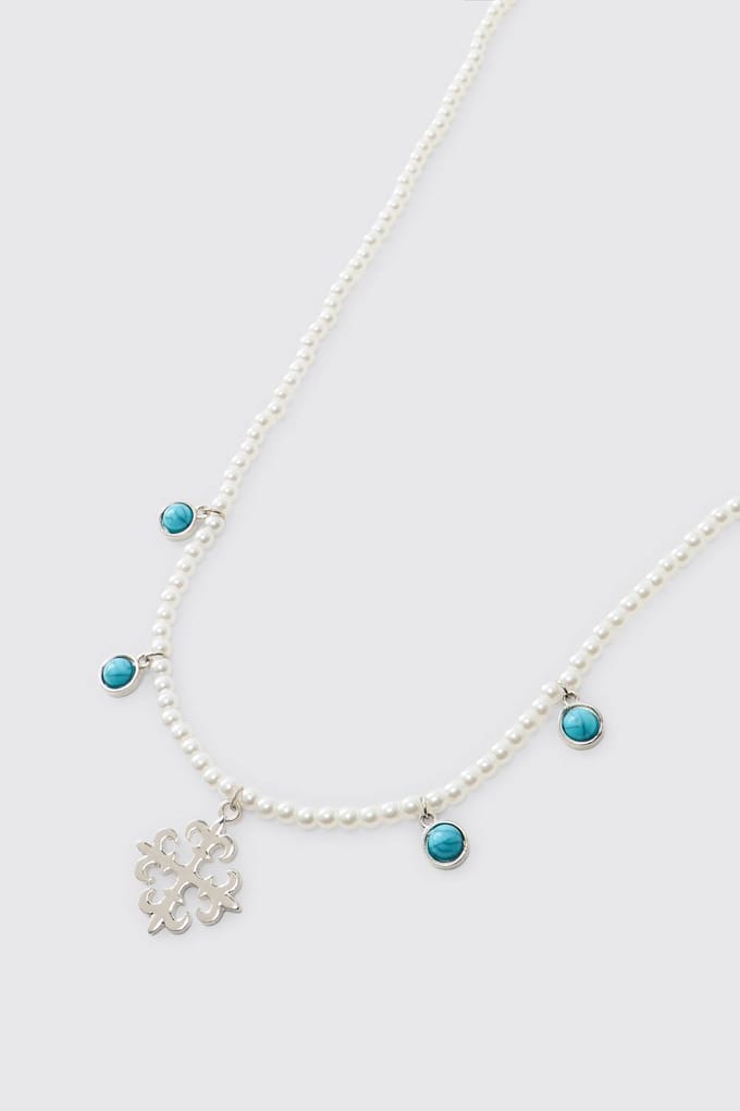 Edelsteen en Kruis Ketting | Silver