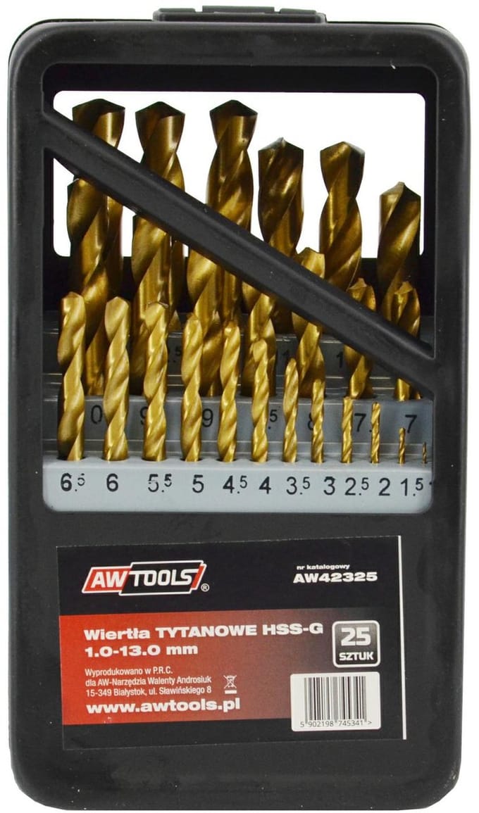 AWTools HSS-G Titaan Serie - Boorset - 25 Stuks - 1.0-13.0mm - TiN Coating