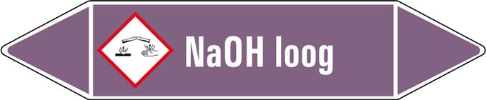 NaOH loog leidingmarkering op vel - basen 252 x 52 mm - 3 per vel