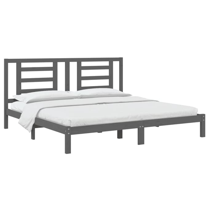 vidaXL - Bedframe - massief - grenenhout - grijs - 200x200 - cm
