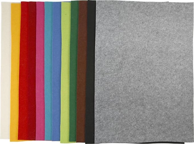 Hobbyvilt, vel 42x60 cm, dikte 3 mm, 12 div vellen, kleuren assorti