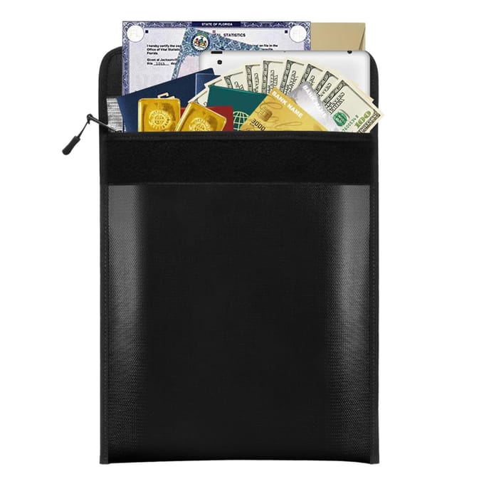 Sac à documents ignifuge 13,4 * 10,8 pouces, support de sac d'argent ignifuge et étanche, stockage durable et sûr noir