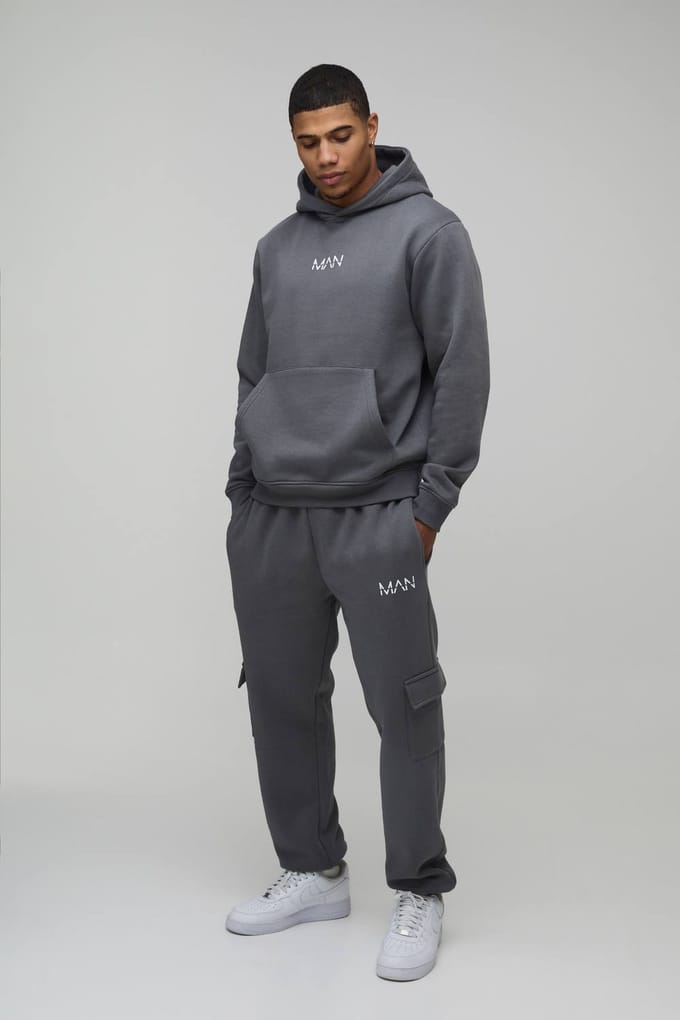 Regular Fit Heren Trainingspak Met Capuchon En Cargo-zakken | Charcoal | Size Medium