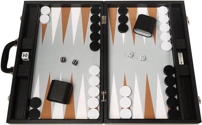 Backgammon Set - Strategisch Spel - Avondje Plezier - Groot Formaat - 19 Inch - Zwart Bruin Wit