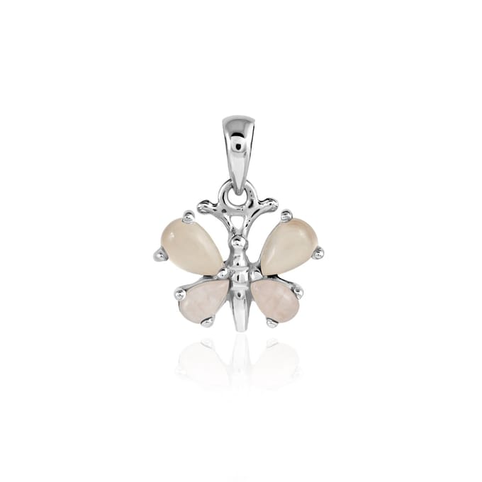 SilverGems Zilveren vlinder hanger met Rozenkwarts edelstenen