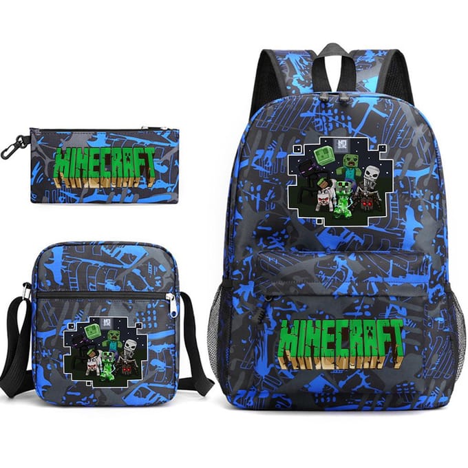 Minecraft Schooltas Game Merchandise Student Grote Capaciteit Print Drie Delige Schooltas Mannen En Vrouwen Three-piece set black