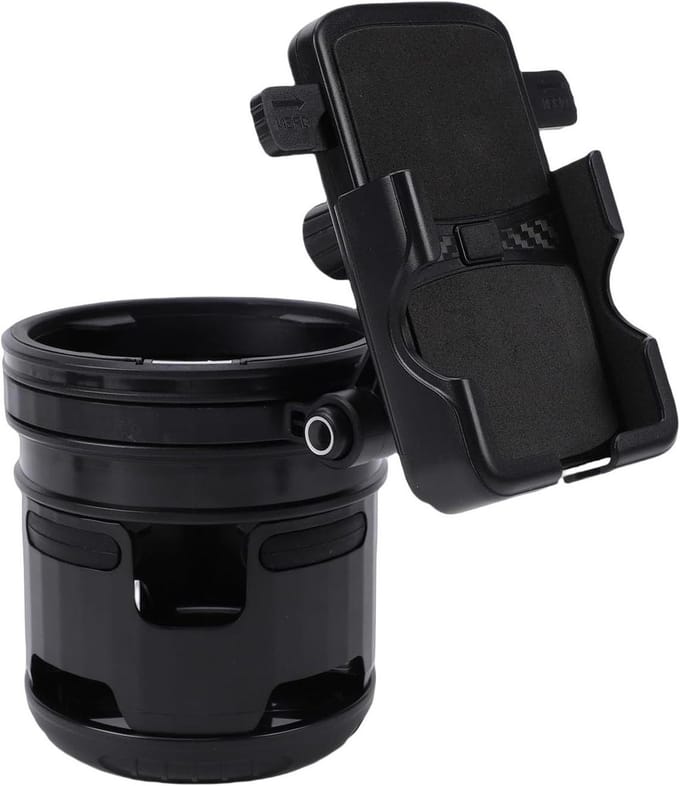 Kinderwagen Bekerhouder - Telefoonhouder - Onderweg Boodschappen - Dubbele Functionaliteit - 23-40 Mm - Zwart