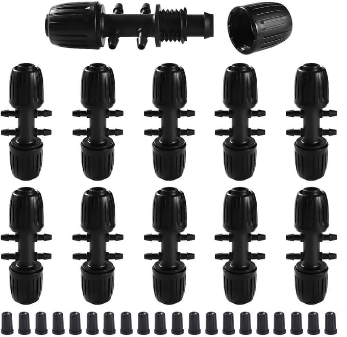 Tee Connector Set - Druppelirrigatie Koppeling - Tuin Bewatering - 6-Weg Anti-Drop - 10 Stuks - Zwart
