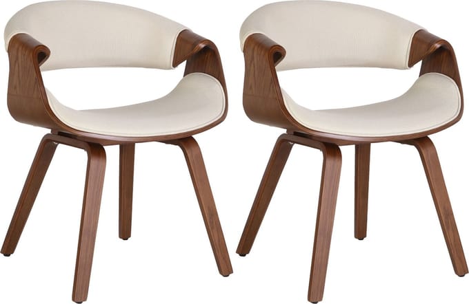 CLP Foley Set van 2 eetkamerstoelen - Met armleuning - Houten frame - eiche/creme Stof
