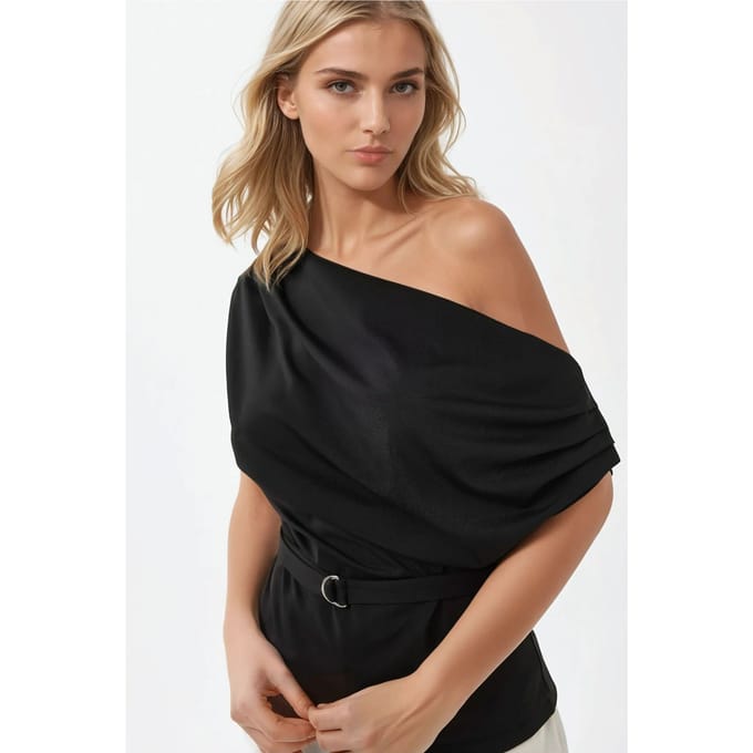 Shawl Kraag Gedrapeerde Boven met Ceintuur