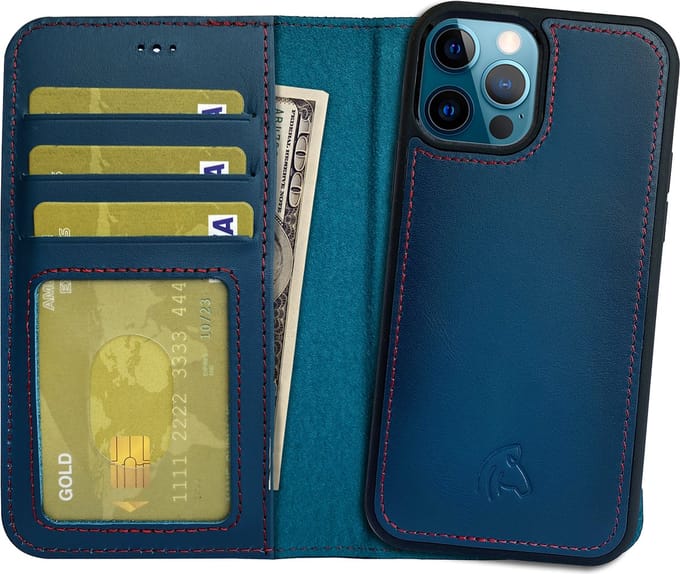 Pulledro geschikt voor iPhone 14 Pro Max leren uitneembare BookCase hoesje - Reȸlue