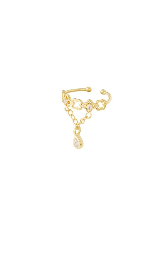 Bijoutheek Earcuff Klavers Chain Steentje Goud