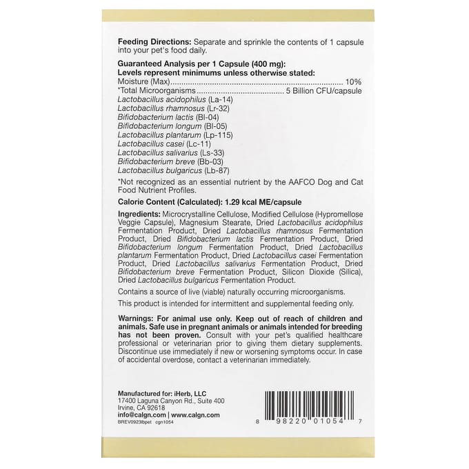 Lactobif® Pet Probiotic, 5 miljard KVE, 60 vegetarische capsules