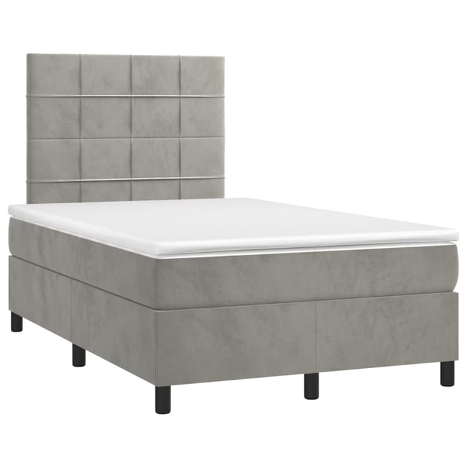 vidaXL - Boxspring - met - matras - en - LED - fluweel - lichtgrijs - 120x200 - cm