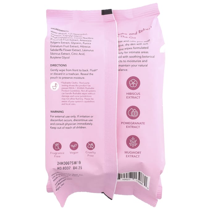 Rael, Lingettes Féminines Apaisantes, Sans Parfum, 30 Unités pink