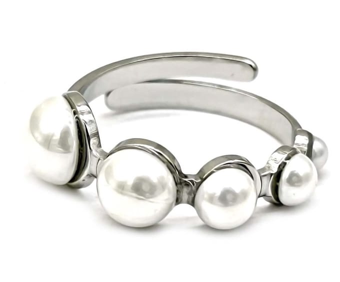 Ring met Parels - RVS - One Size - Zilverkleurig
