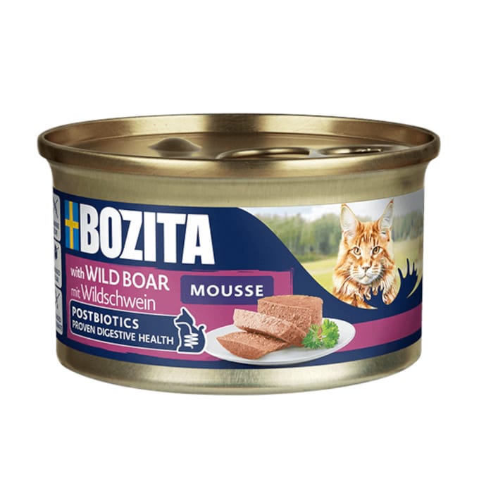 12x85g Bozita Mousse Postbiotics Wildzwijn Kattenvoer nat