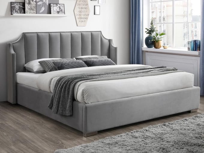 Vente-unique Bed met opbergruimte fluweel lichtgrijs 180 x 200 cm (Super King Size Bed)