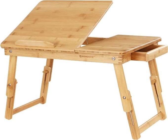 MIRA Home Laptoptafel Bed - Inklapbare Bedtafel - Kantelbaar Blad - Bamboe - 63,5 x 35 x 33,3 cm