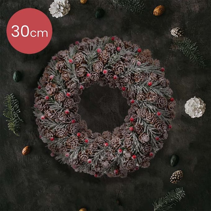 Decoratieve kerstkrans groen rood met glitter - Ø 30CM