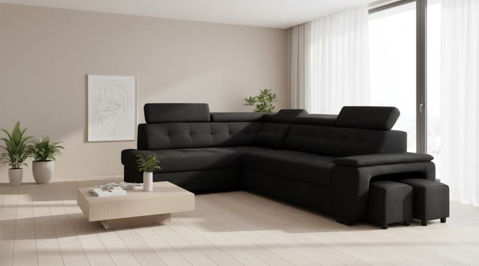 Luxe Uitschuifbare Slaapbank – Zwart – 277x180x100 cm – Industrohome