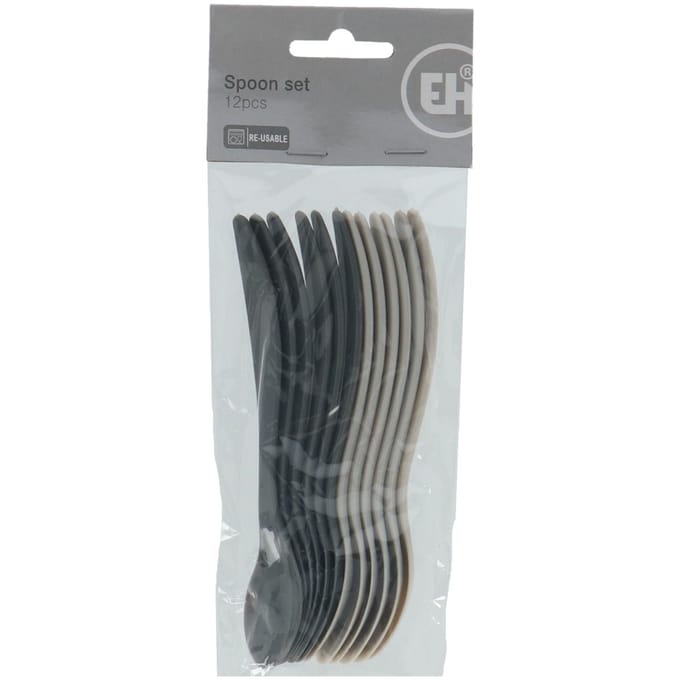 Excellent Houseware lepelset 12 stuks 3 kleuren