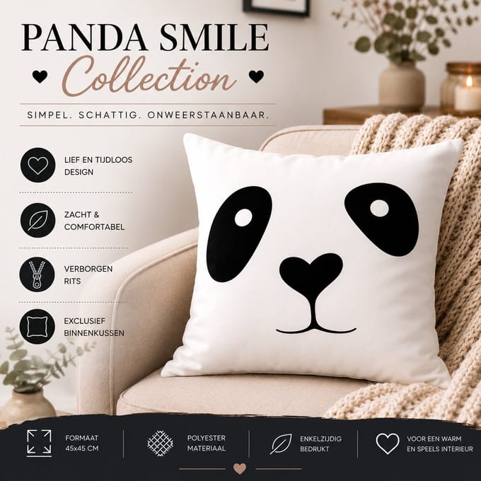 Panda Smile Collection kussenhoes - panda - Pandabeer - 45x45 cm