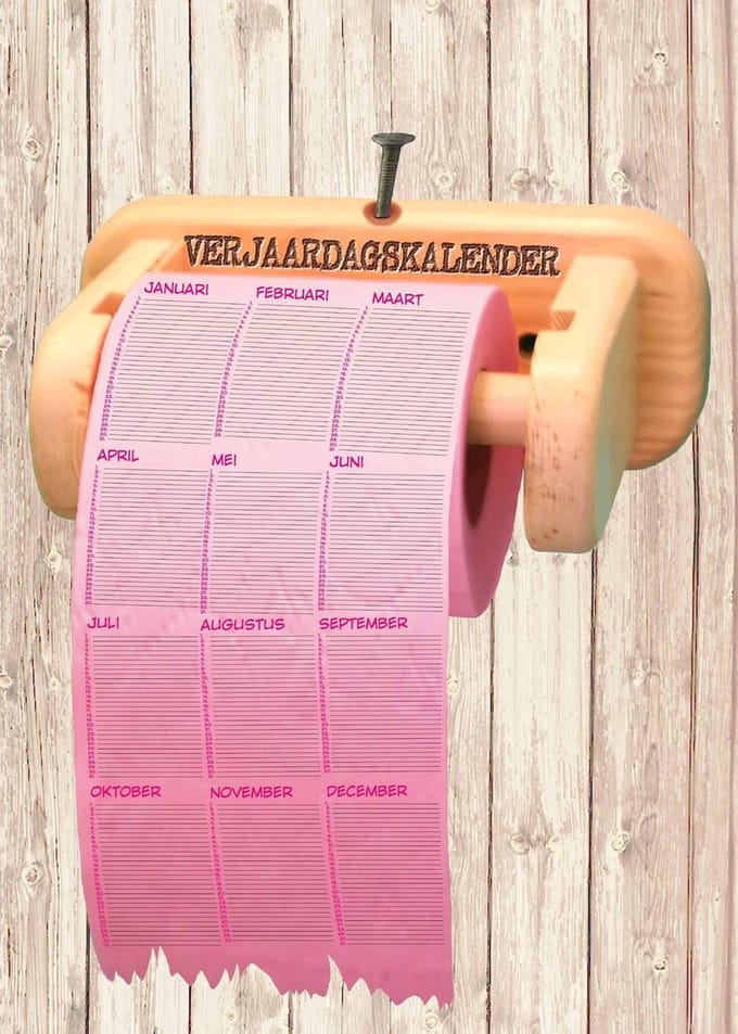 Verjaardagskalender poster - wc rol - 61 x 91,5 cm - stevig papier - multi - wanddecoratie