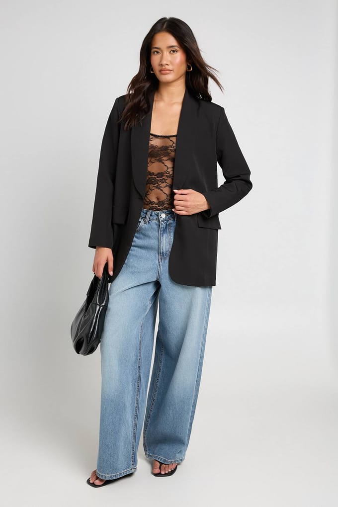 boohoo Dames Kanten Bodysuit Met Bandjes | Zwart | Maat: 44