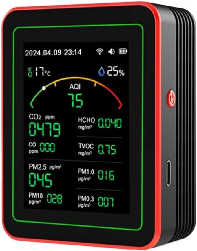Luchtkwaliteit Monitor - Luchtkwaliteit Tester - Binnenklimaat Meten - 15 Parameter Meting - 14.1 x 9.7 x 4.8 cm - Wit