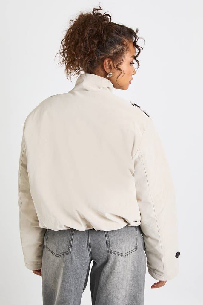 boohoo Dames Puffer Trench Coat | Stone | Maat: 14