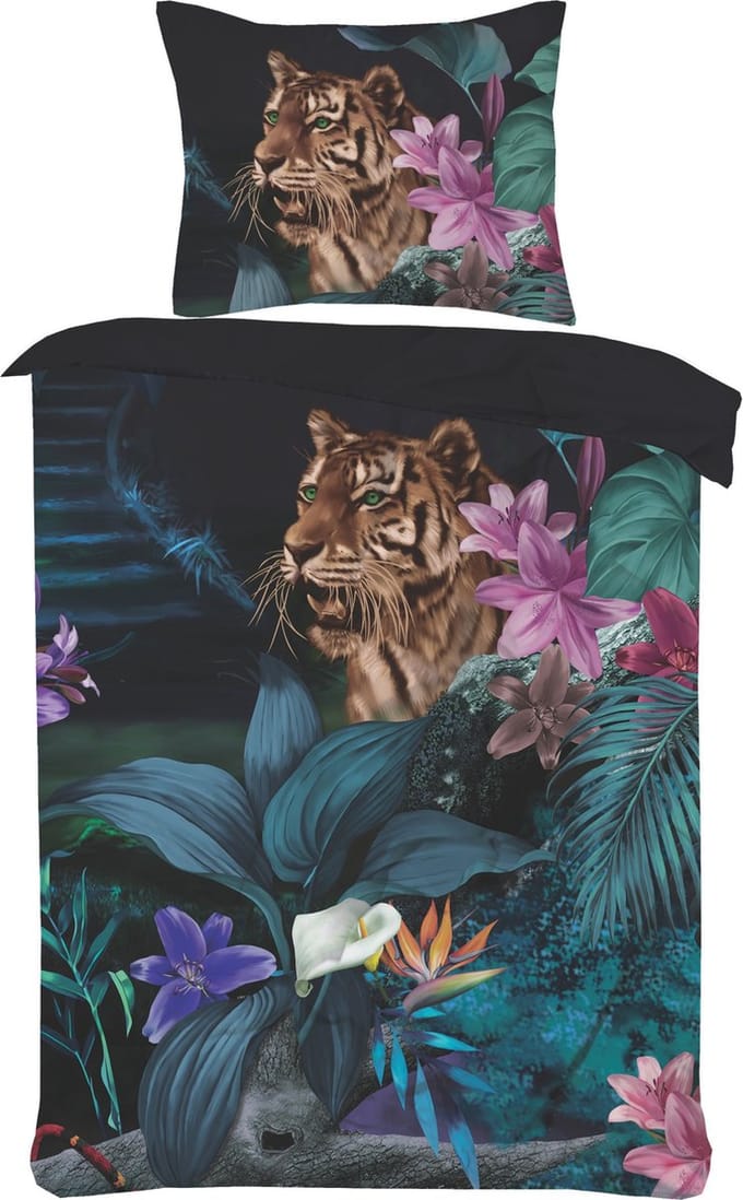 Eenpersoons Jungle Tiger dekbedovertrek set-Ultra soft -microPercal -dekbedhoes- 140x220 cm + 1 kussensloop 60x70 cm-Multi