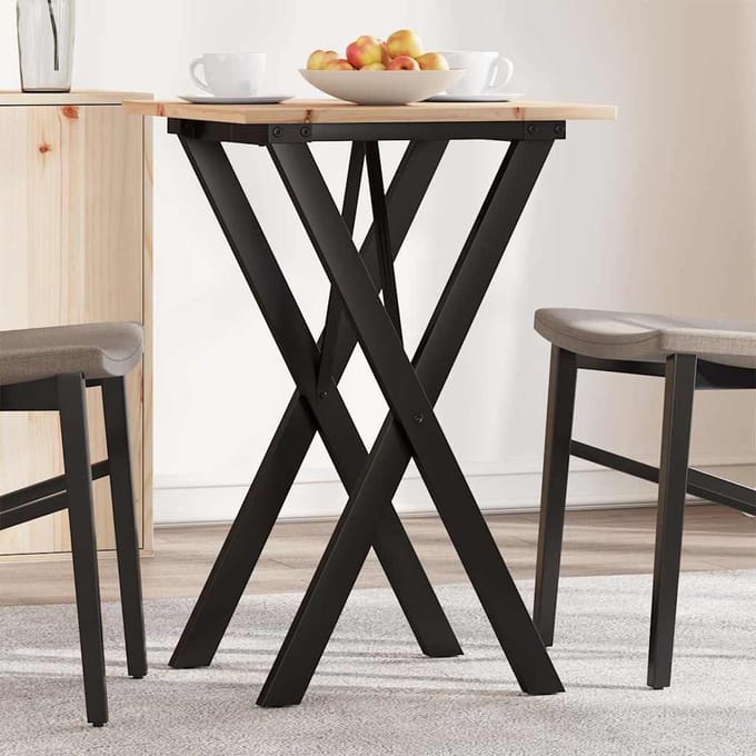 vidaXL - Eettafel - X-frame - 50x50x75 - cm - massief - grenenhout - en - staal