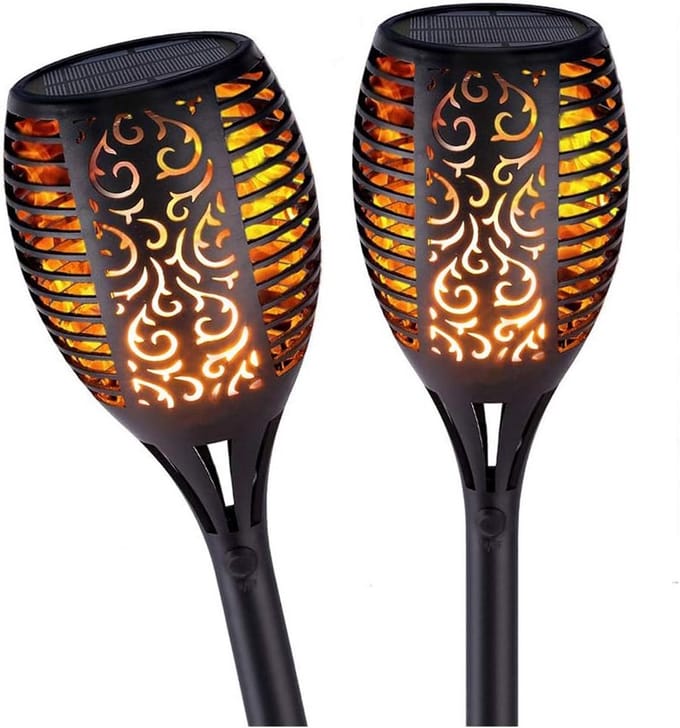 Set van 2 Buitenlampen met Bewegingssensor en Realistische Flikkerende Vlam