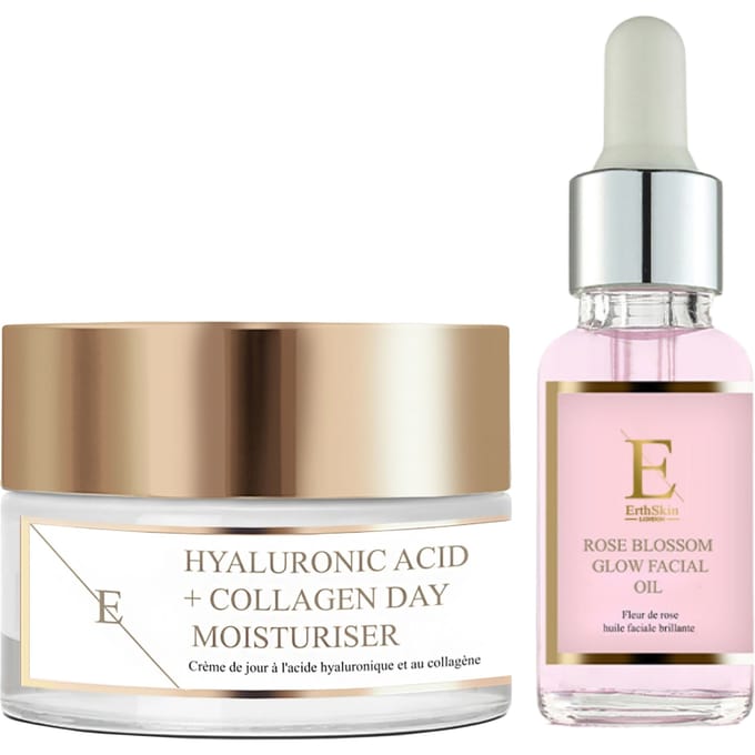 Rozenbloesem Glow Gezichtsolie 30ml + Hyaluronzuur & Collageen Dagcrème 50ml