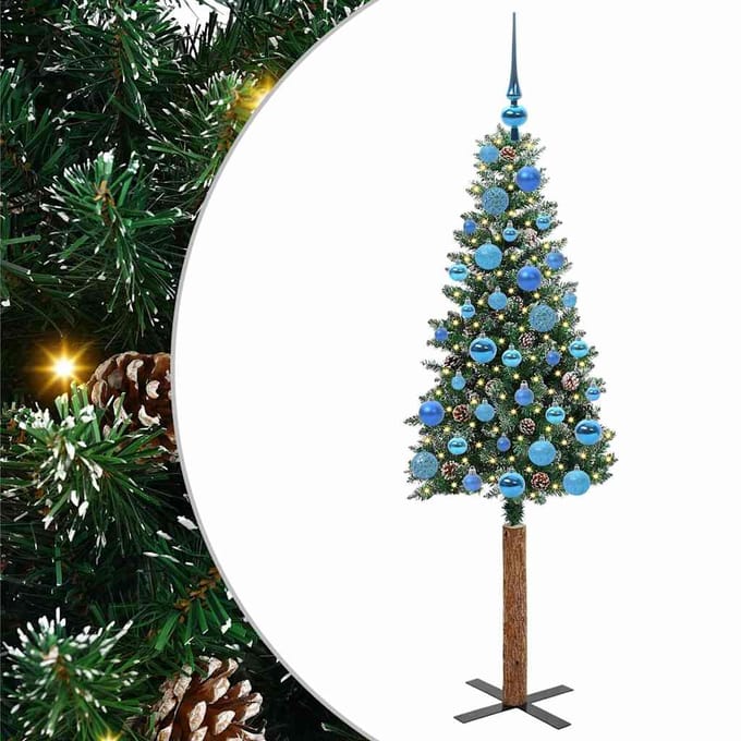 vidaXL - Slanke - Kerstboom - Groen - 150 - cm - PVC - en - massief - dennenhout