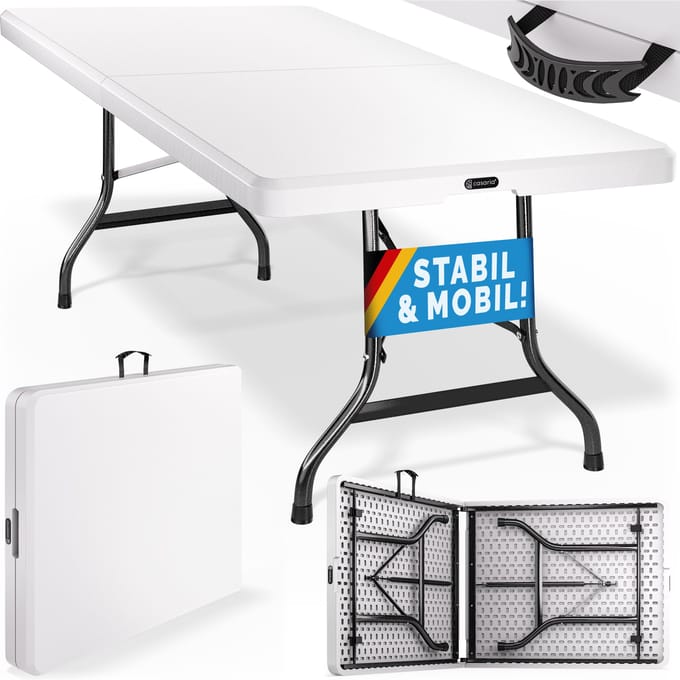 Casaria Tuintafel Opvouwbaar – met Draaggreep 220x70 cm – Wit
