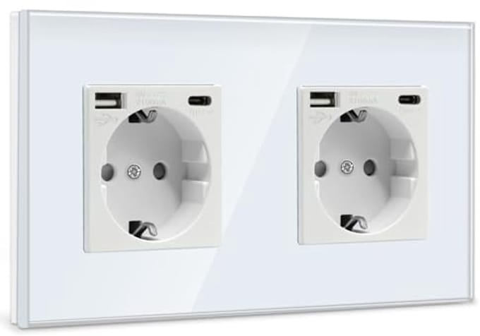 Dubbel Schuko Stopcontact met USB-Aansluiting en Type C Poort – Inbouwstopcontact voor Telefoons en Laptops